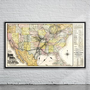 Vintage Antique Missouri Pacific Railroad Map 1886 | Old Map Print | Vintage Wall Art | Interior Design Ideas | House Gift