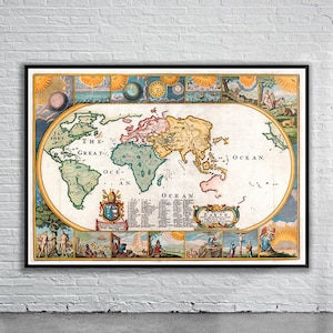 Vintage Antique Map of The World in 1681 | Old Map Print | Vintage Wall Art | Interior Design Ideas | House Gift