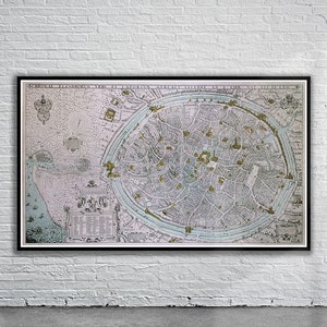 Belle carte vintage de Bruges 1562 | Ancienne carte imprimée | Art mural vintage | Idées de décoration d'intérieur