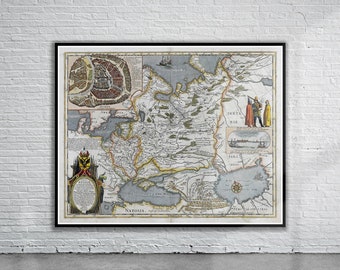 Beautiful Vintage Map of Russia 1635 | Old Map Print | Vintage Wall Art | Interior Design Ideas