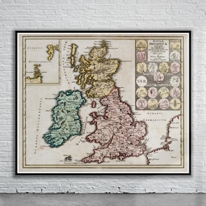 Vintage Antique Map of British Isles 1718 | Old Map Print | Vintage Wall Art | Interior Design Ideas | House Gift