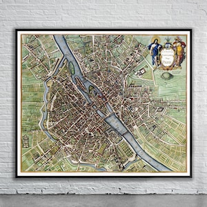 Hermoso mapa antiguo de París, Francia, 1657 / Impresión de mapas antiguos / Arte mural antiguo / Ideas de diseño de interiores