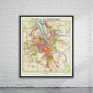 Vintage Antique Map of Warsaw 1924 | Old Map Print | Vintage Wall Art | Interior Design Ideas | House Gift
