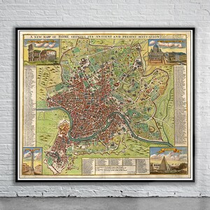Vintage Antique Map of Rome 1721 | Old Map Print | Vintage Wall Art | Interior Design Ideas | House Gift
