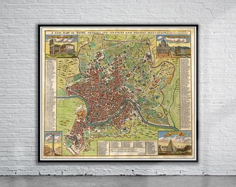 Antique Map of Rome 1721 | Vintage City Wall Art Print