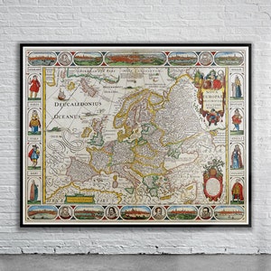 Belle carte vintage de l'Europe 1658 | Impression de carte ancienne | art mural vintage | Idées de design d'intérieur