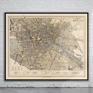 Vintage Antique Map of Berlin 1883 | Old Map Print | Vintage Wall Art | Interior Design Ideas | House Gift
