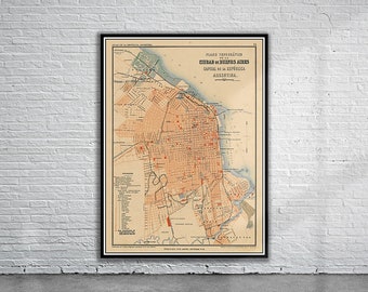 Vintage Antique Map of Buenos Aires 1880 | Old Map Print | Vintage Wall Art | Interior Design Ideas | House Gift