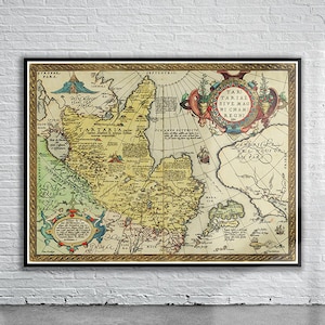 Mooie vintage kaart van Tartaria 1570 | Oude kaart afdrukken | Vintage kunst aan de muur | Ideeën voor interieurontwerp