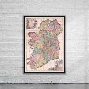 Belle carte vintage de l'Irlande 1662 | Ancienne carte imprimée | Art mural vintage | Idées de décoration d'intérieur