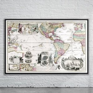 Vintage Antique Map of the World 1707 | Old Map Print | Vintage Wall Art | Interior Design Ideas | House Gift