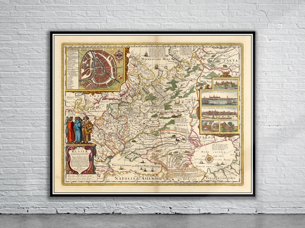 若者の大愛商品 import shop nicheHistoric Map 1825 of Russia in Asia Vintage Wall  Art 53in x 44in並行輸入品