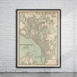 Belle carte vintage de Seattle 1897 | Ancienne carte imprimée | Art mural vintage | Idées de décoration d'intérieur