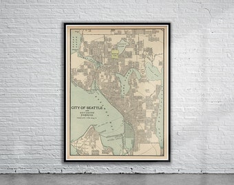Vintage Antique Map of Seattle 1897 | Old Map Print | Vintage Wall Art | Interior Design Ideas | House Gift