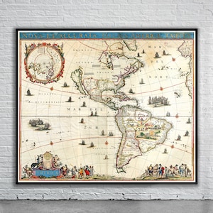 Schöne Vintage Landkarte von Amerika 1660 | Alte Landkarte Print | Vintage Wandkunst | Interior Design Ideen
