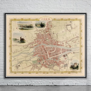 Schöne Vintage Karte von Cork 1851 | Alte Landkarte | Vintage Wand Kunst | Ideen für die Inneneinrichtung