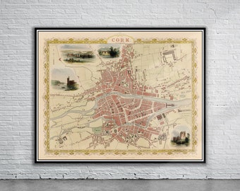 Vintage Antique Map of Cork 1851 | Old Map Print | Vintage Wall Art | Interior Design Ideas | House Gift