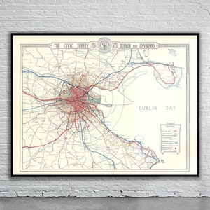 Vintage Antique Map of Dublin, Ireland  1925 | Old Map Print | Vintage Wall Art | Interior Design Ideas | House Gift
