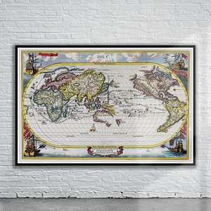 Vintage Antique Scherer Map of the World 1700 | Old Map Print | Vintage Wall Art | Interior Design Ideas | House Gift
