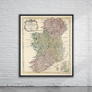 Mooie vintage kaart van Ierland 1759 | Oude kaart afdrukken | Vintage kunst aan de muur | Ideeën voor interieurontwerp