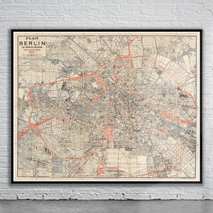 Hermoso mapa antiguo de Berlín de 1903 / Impresión de mapas antiguos / Arte mural antiguo / Ideas de diseño de interiores