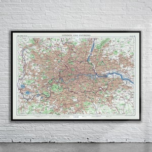 Belle ancienne carte vintage de Londres 1955 | Impression de carte antique | Art mural vintage | Idées de décoration d'intérieur