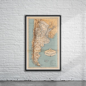 Belle carte vintage de l'Argentine 1888 | Impression de carte ancienne | art mural vintage | Idées de design d'intérieur