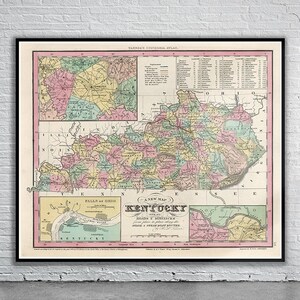 Belle carte vintage de l’État du Kentucky 1833 | Ancienne carte imprimée | art mural vintage | Idées de design d'intérieur