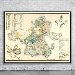 Vintage Antique Map of Helsinki 1837 | Old Map Print | Vintage Wall Art | Interior Design Ideas | House Gift