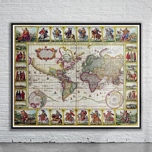 Belle carte vintage du vieux monde Piscator 1652 | Ancienne carte imprimée | Art mural vintage | Idées de décoration d'intérieur