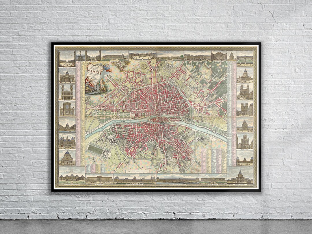 Beautiful Vintage Map of Paris, France 1784 | Old Map Print | Vintage ...