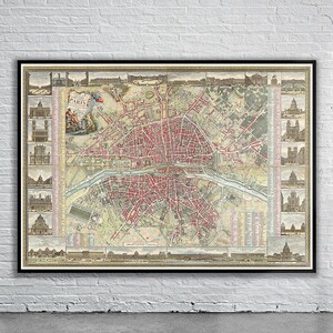 Belle carte vintage de Paris, France 1784 | Ancienne carte imprimée | Art mural vintage | Idées de décoration d'intérieur
