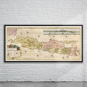 Belle carte vintage de Java 1728 | Ancienne carte imprimée | Art mural vintage | Idées de décoration d'intérieur