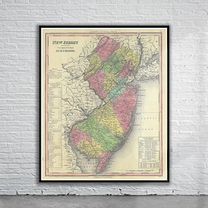 Belle carte vintage de l’État du New Jersey 1833 | Ancienne carte imprimée | art mural vintage | Idées de design d'intérieur