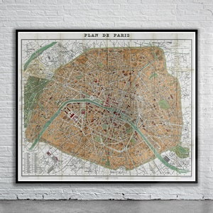 Hermoso mapa antiguo de París, Francia, 1892 / Impresión de mapas antiguos / Arte mural antiguo / Ideas de diseño de interiores