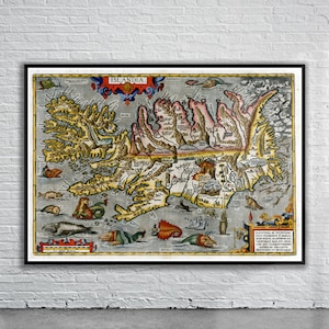 Belle carte vintage de l'Islande 1608 | Impression de carte ancienne | art mural vintage | Idées de design d'intérieur