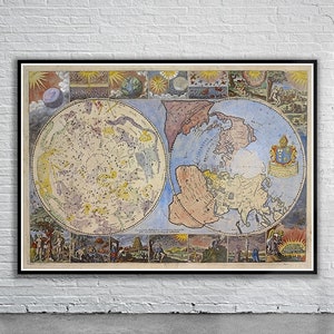 Schöne Vintage Karte von Himmel und Erde 1699 | Alte Landkarte | Vintage Wand Kunst | Ideen für die Inneneinrichtung