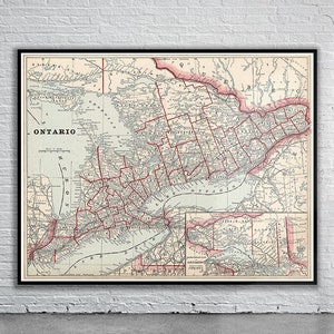 Belle carte vintage de l'Ontario | Impression de carte ancienne | art mural vintage | Idées de design d'intérieur