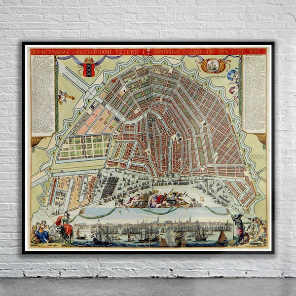 Beautiful Vintage Map of Amsterdam 1688 | Old Map Print | Vintage Wall Art | Interior Design Ideas