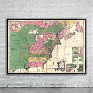 Belo mapa vintage da nova França 1755 | Mapa antigo impressão | Arte de parede vintage | Ideias de design de interiores