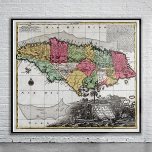 Belle carte vintage de la Jamaïque 1730 | Impression de carte ancienne | art mural vintage | Idées de design d'intérieur