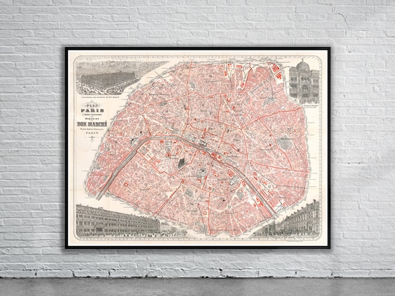 1892年フランス・パリのヴィンテージアンティークマップ | 古