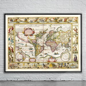 Vintage Antique Map of the World 1608 | Old Map Print | Vintage Wall Art | Interior Design Ideas | House Gift