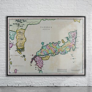 Belle carte vintage du Japon 1665 | Ancienne carte imprimée | Art mural vintage | Idées de décoration d'intérieur