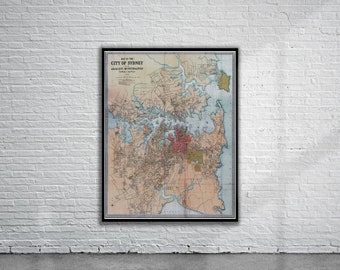 Vintage Antique Map of Sydney 1890 | Old Map Print | Vintage Wall Art | Interior Design Ideas | House Gift