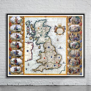 Hermoso mapa vintage de Gran Bretaña 1645 / Impresión de mapa antiguo / Arte de pared vintage / Ideas de diseño de interiores