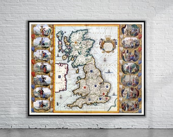Carte ancienne de la Grande-Bretagne de 1645 | Impression d'art mural historique