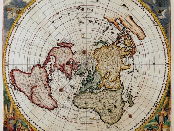 Antique World Map Print | Cornellis Dankertz, 1700s Polar