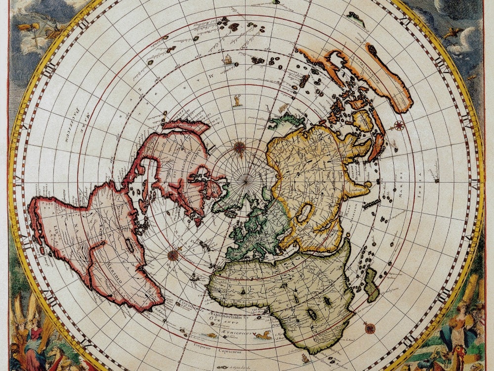 Antique World Map Print | Cornellis Dankertz, 1700s Polar