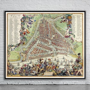 Hermoso mapa antiguo de Róterdam 1690 / Impresión de mapas antiguos / Arte mural antiguo / Ideas de diseño de interiores